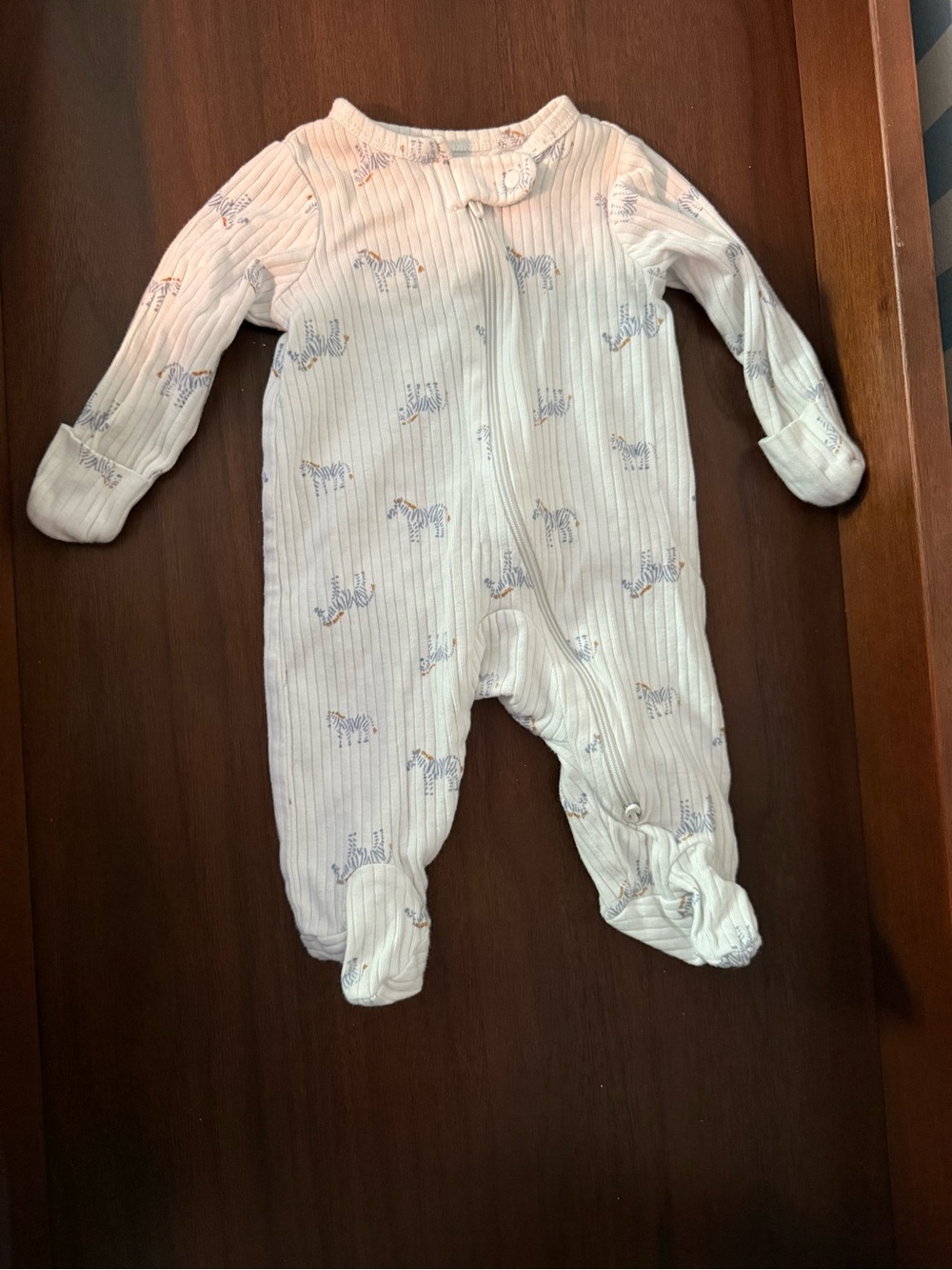 Carter's Cream Ribbed Zebra-Print Footed One-Piece